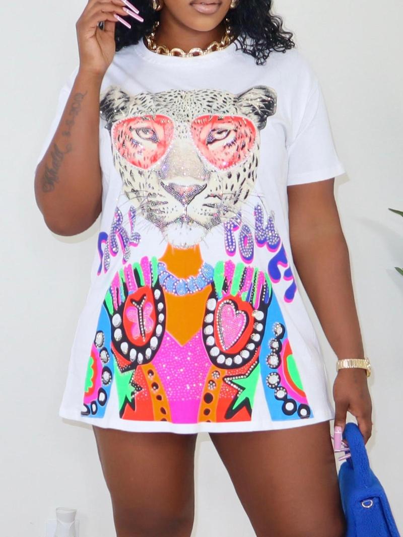 Women's Leopard Print Round Neck Tee Dress, Fashion Casual Boho Fashion Short Sleeve T-shirt Dress for Daily Outdoor Wear, Ladies Dress for Summer