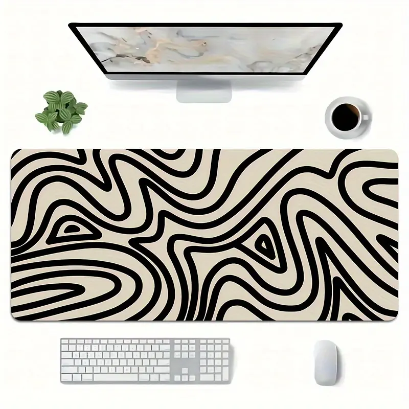 Large Abstract Line Art Gaming Mouse Pad & Desk Mat - Black & Beige Modern Design, Non-Slip Rubber Base, High-Definition Polyester Surface for Smooth Gliding, Rectangular Computer Mat for Office, Home, PC, Laptop, Tablet, Extra Large Mouse Pad