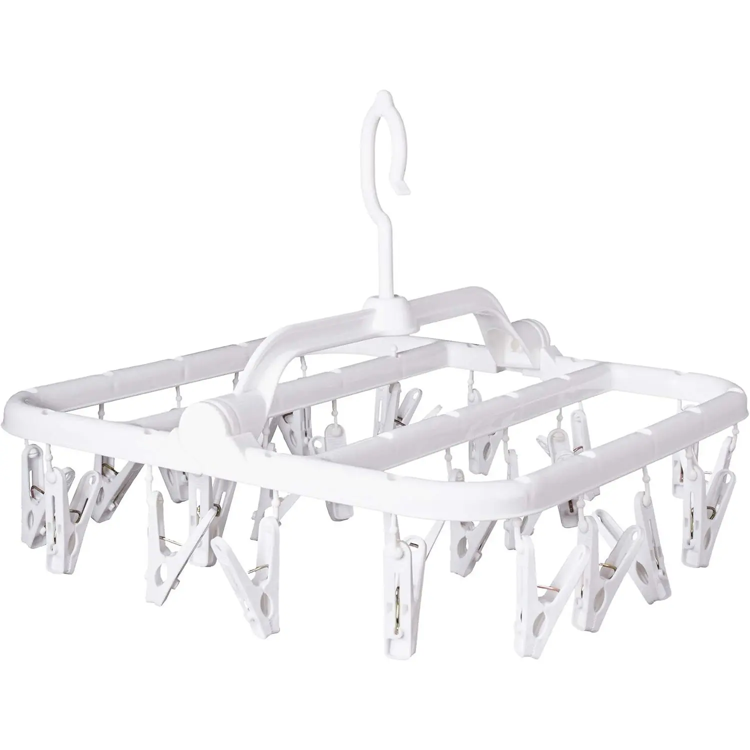 Foldable Clip Hangers with 26 Drying Clips, Underwear Hanger with Clips, Plastic Laundry Clip and Drip Drying Hanger for Socks, Bras, Lingerie, Clothes, Sturdy, White