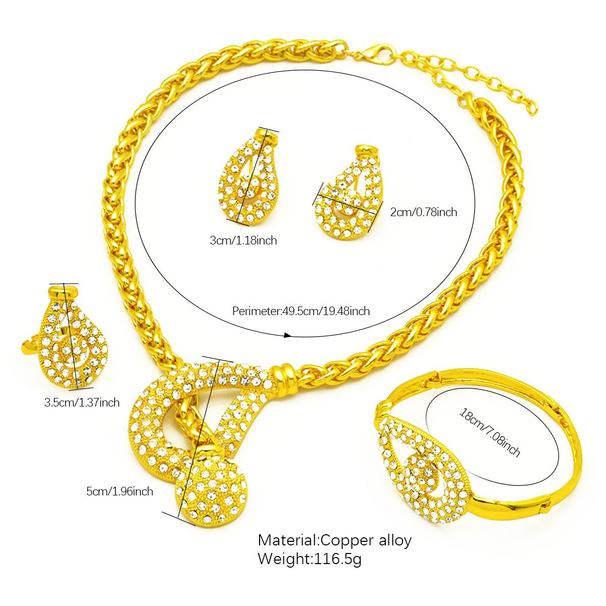 Bride's Gold Plated Jewelry Set Necklace Bracelet Earrings Ring Chic and Unique Stylish Ladies Elegant Gifts for Your Mom