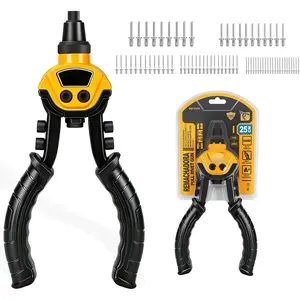 Heavy Duty Rivet Gun,Professional Pop Rivet Gun Kit with 250 Blind Rivets 10" Hand Riveter with 5 Free Interchangeable Rivet Heads 1/4 ",3/16", 1/8",3/32"Manual Riveting Tool  Metal,Gutter,Auto