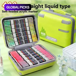 Guangna 408 Color Acrylic Markers Set, Detachable Hard Case, Soft Brush Tip, Smooth Ink Flow, Professional Art Supplies, Multi-Material Use, Artist Supplies #GLOBAL PICKS