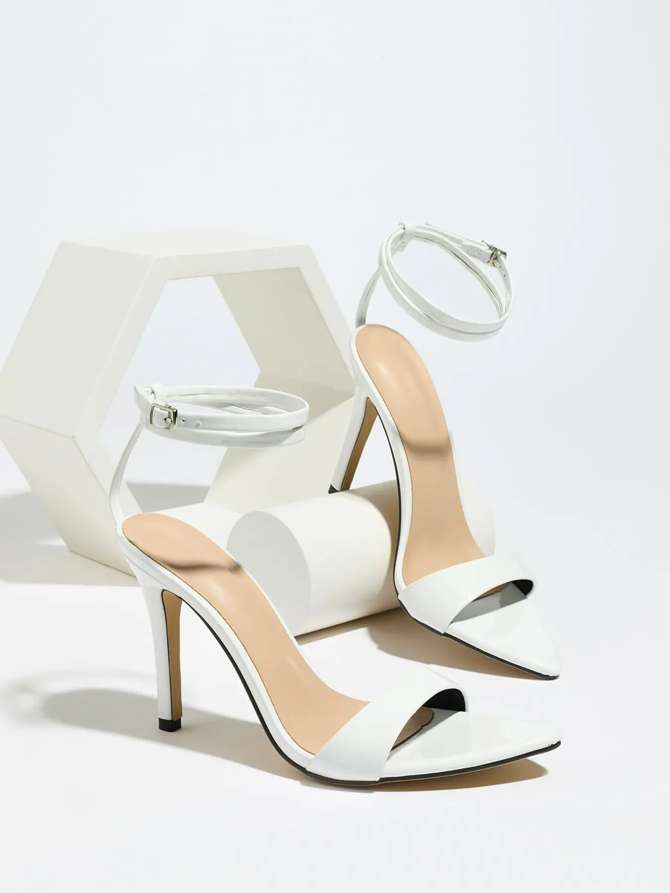 Shiny Patent Leather Pointed Toe Sandals, Double Layer Ankle Strap High Heels, Summer Fashion, Evening Party, Street Style, Photo Props