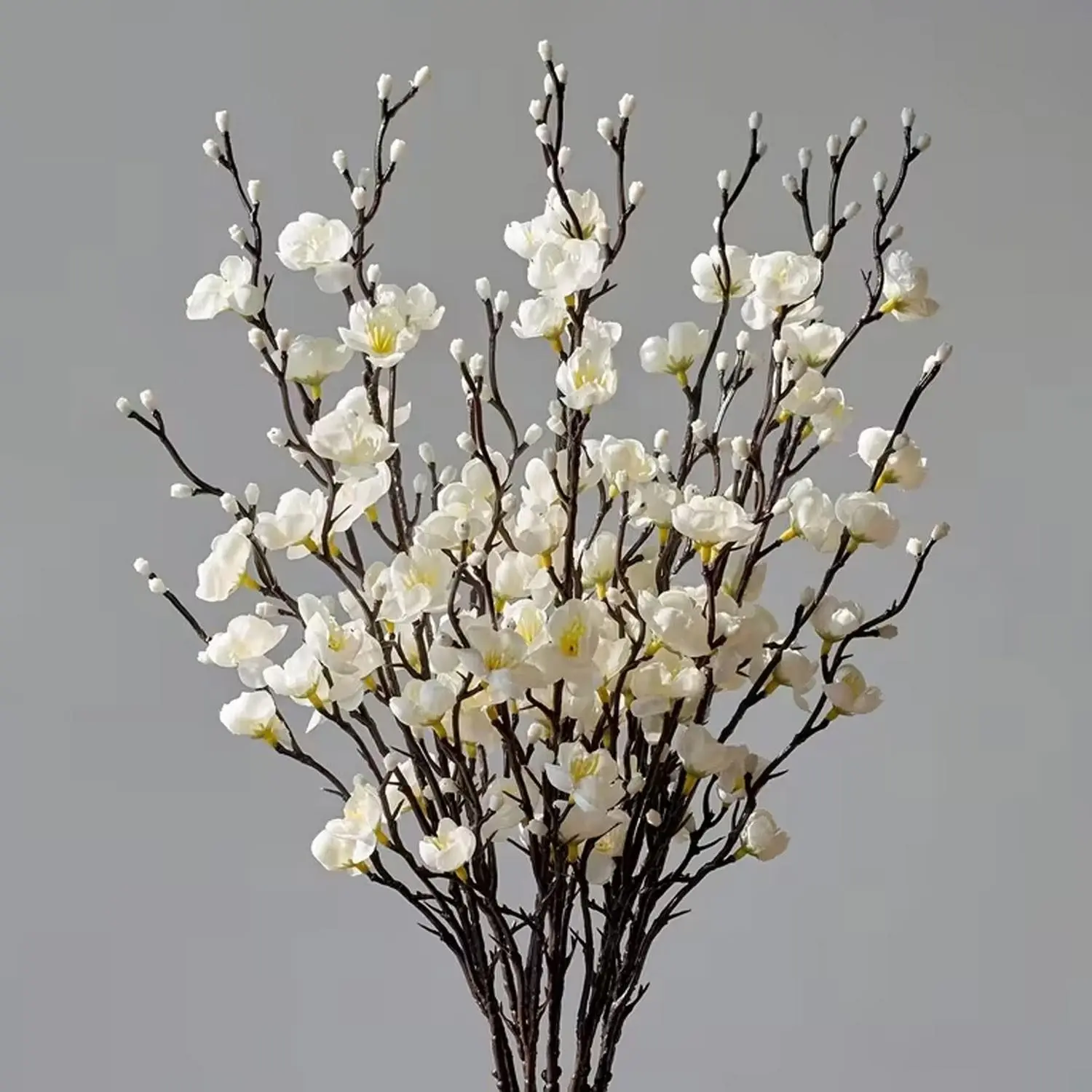 New 12-piece artificial white long-stemmed cherry blossoms - lifelike plastic white jade flowers, suitable for outdoor/indoor decoration for Halloween and Christmas, suitable for home, office, wedding and party decoration, perfect for dining tables, resta