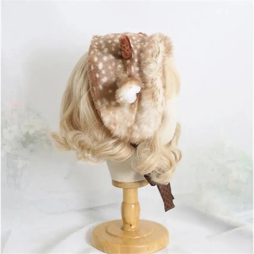 Safe Plush Fabric Ear Muffs Hat - Mori Girl Cute 1-Piece Christmas Winter Cap with Antler Deer Printing, Elk Fawns Designs, Deer Ear Protection (B1999)