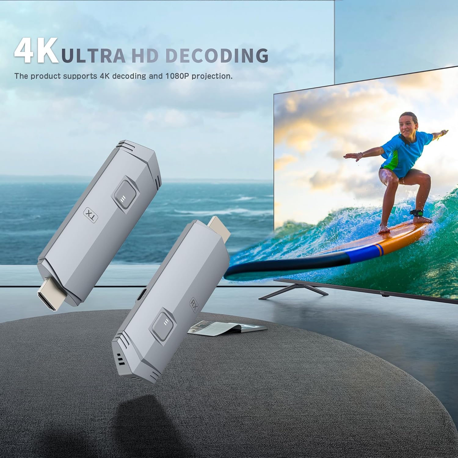 Wireless HDMI Transmitter and Receiver, 4K Decode 1080P@60Hz Ultra HD Video Output, Plug&Play 5G/2.4G for Video and Audio to Monitor from PC/Projector/TV Box