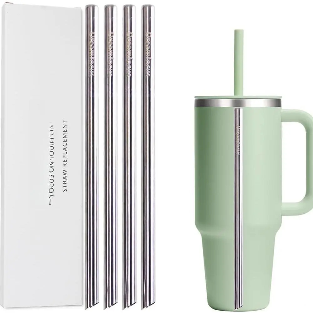 Stainless Steel Metal Straws, 4-Pack with Beveled Tip, Dishwasher Safe, Durable, Easy Insertion for 40 oz Travel Tumbler, Offers Comfortable Drinking Experience