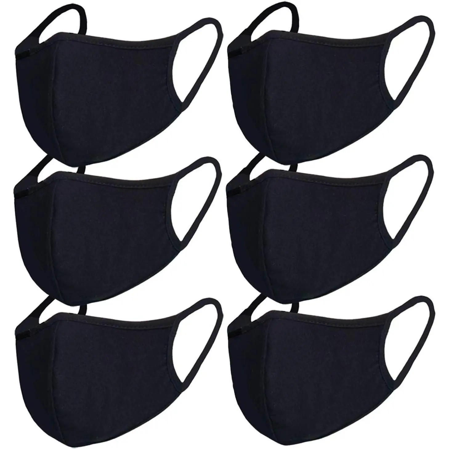 6pcs/Pack Black Mask Windproof Dustproof Masks Breathable Reusable Washed for Outdoor Sport Half Face Earloop Cotton Masks