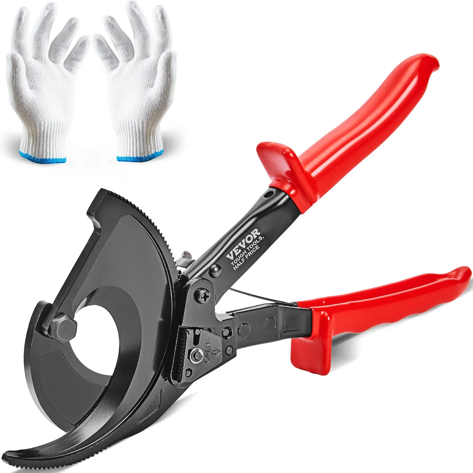 VEVOR Ratcheting Cable Cutter, 11" Wire Cutter Heavy Duty with Gloves, Strong Silicon-Manganese Spring Steel Blade-for Cutting Up to 400 mm/ 780 MCM Electrical Wire