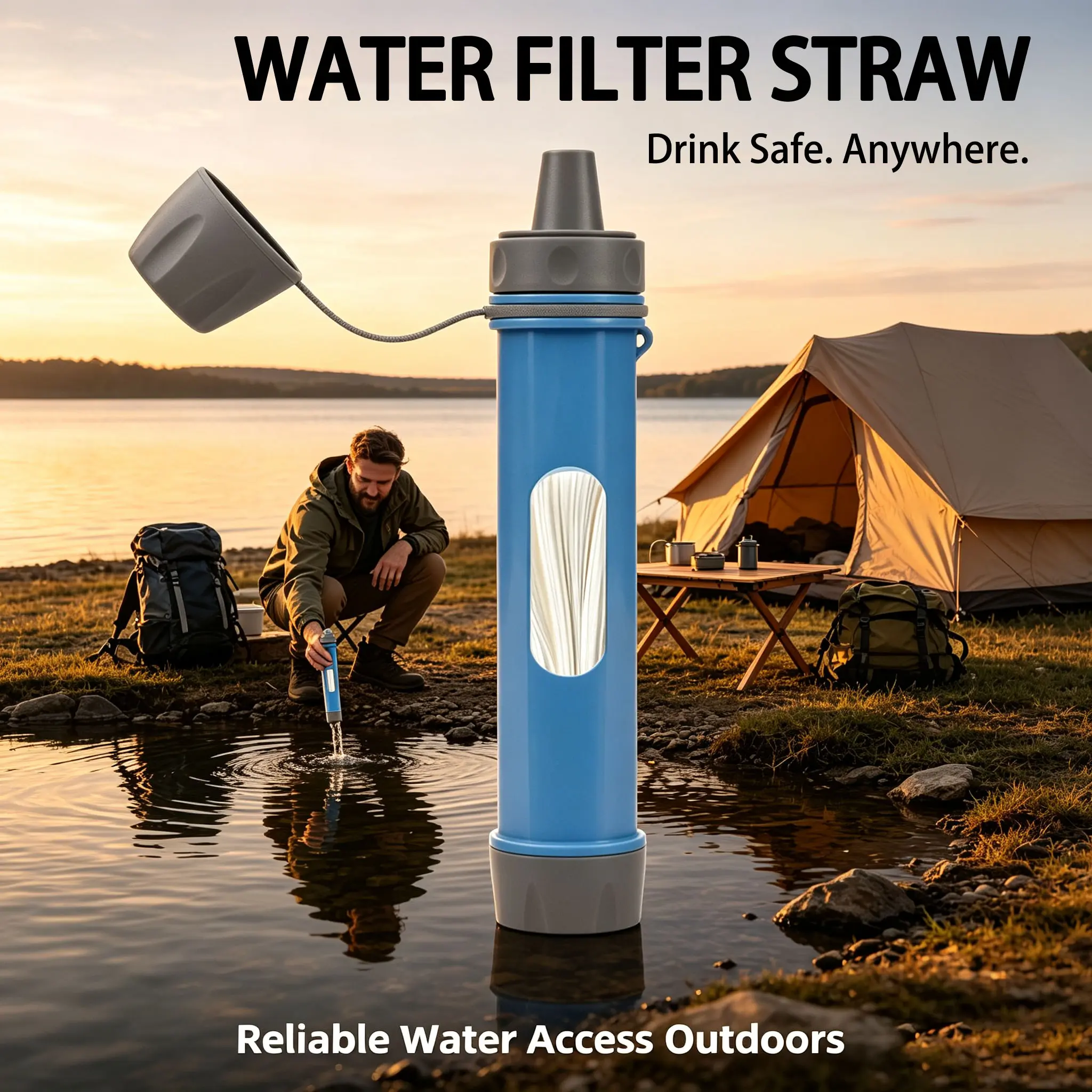 Personal Direct Drink Water Filter Straw, Multifunctional Portable Water Purifier, Emergency Survival Gear For Hiking, Camping, Wilderness Exploration