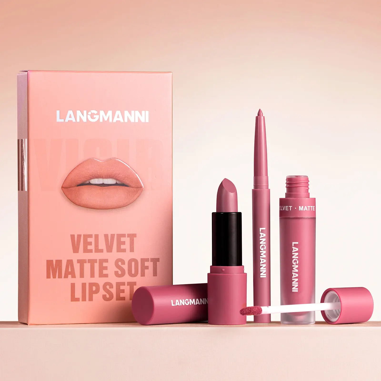 Velvet Matte Lip Combo Set | 3Pcs Lip Liner + Lipstick + Liquid Lipstick | Long-Lasting Smudge-Proof Nude Pink & Berry Shades high pigment cute Gloss Lipgloss