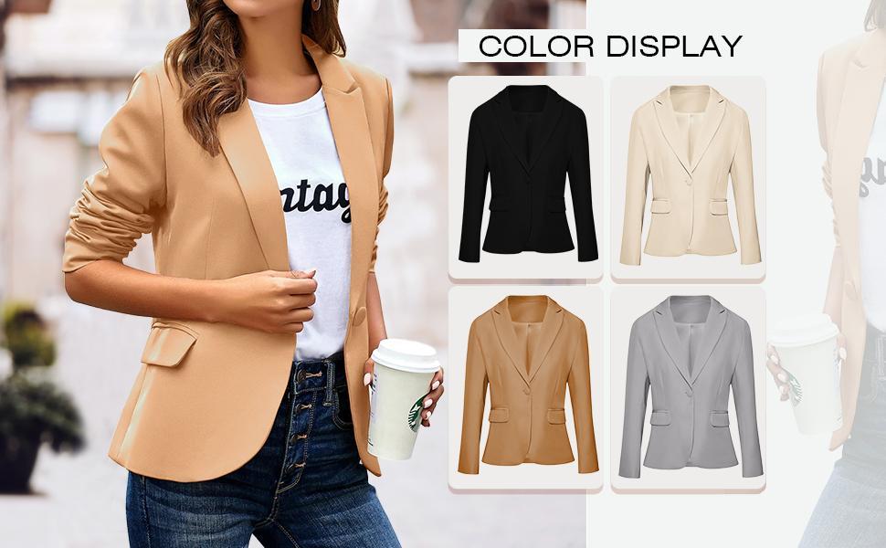 Imily Bela Womens Casual Blazers Long Sleeve Lapel Button Slim Work Office Blazer Jacket