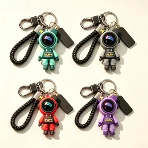 Trendy PLAY Lightning Astronaut Bear Keychain - 3D Silicone Space Doll, Braided Wrist Strap Bag Charm, Plastic Astronomy Graphic Couple Matching Accessory