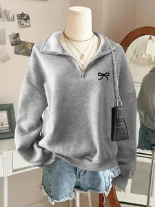 Women's Half-Zip Pullover Sweater, Thick Long Sleeve Fall Winter, Drop Shoulder Design, Casual Comfortable Top, Ideal for Daily Wear