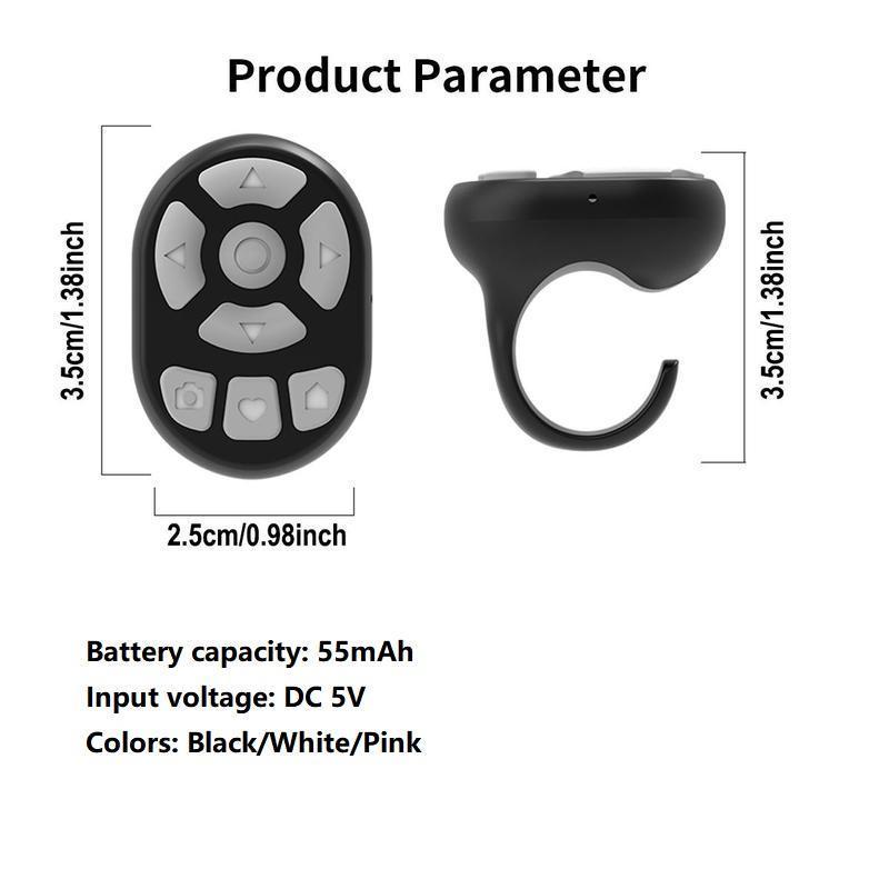 Wireless Remote Control Ring, 1 Count Selfie Video Controller for Smartphone, Automatic Page Turner for Various APP, Mobile Remote Control, Black