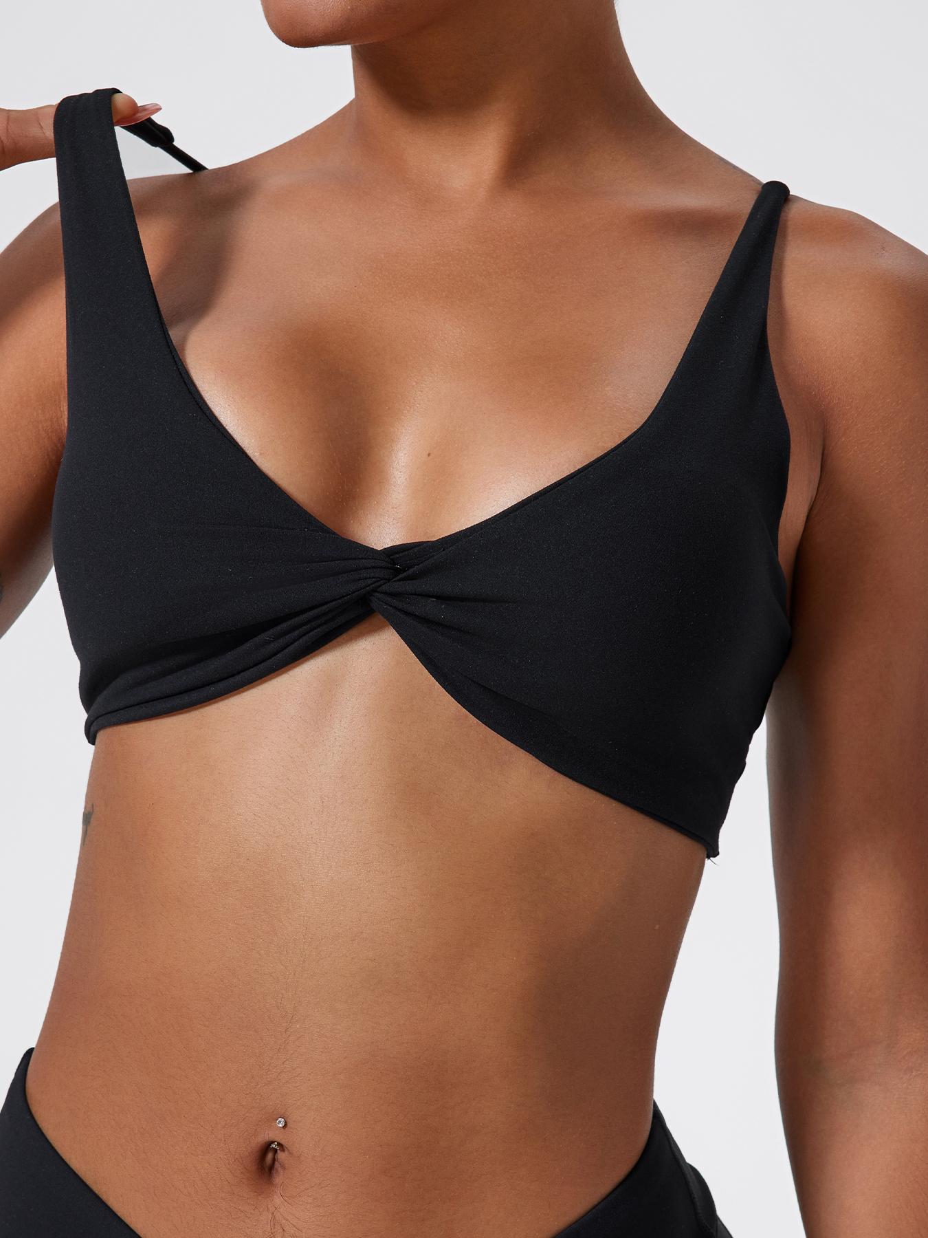 Women's Solid Twist Front Sports Bra, Casual Comfy Breathable High Stretch Yoga Bra, Ladies Sportswear for Indoor Outdoor Wear, Gym Clothes, Activewear, Workout Clothes, Workout Bras