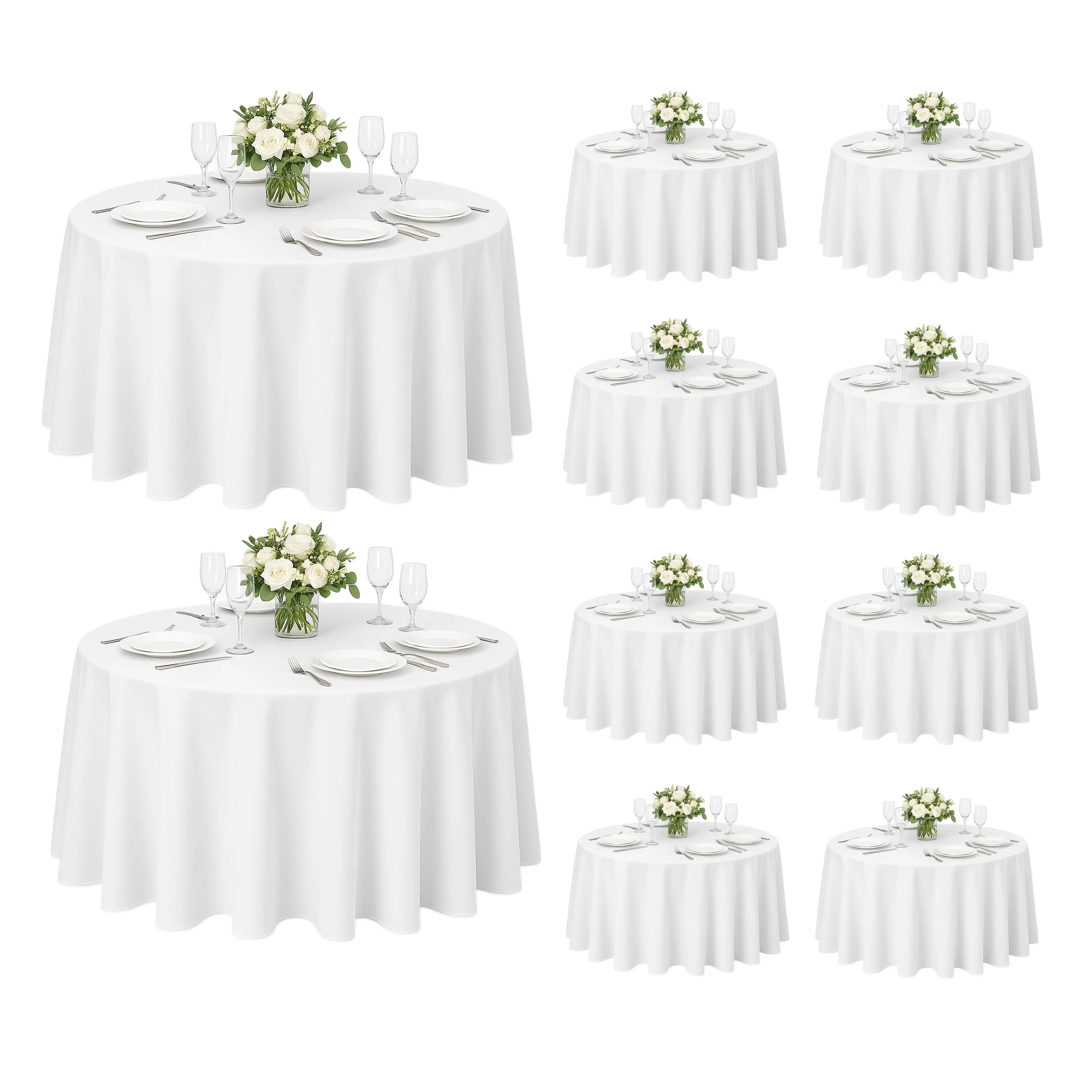10pcs 90"/120" Round Tablecloth, Round Premium Tablecloth, Polyester Fabric Washable Tablecloth for Home, Party, Wedding or Restaurant Use.