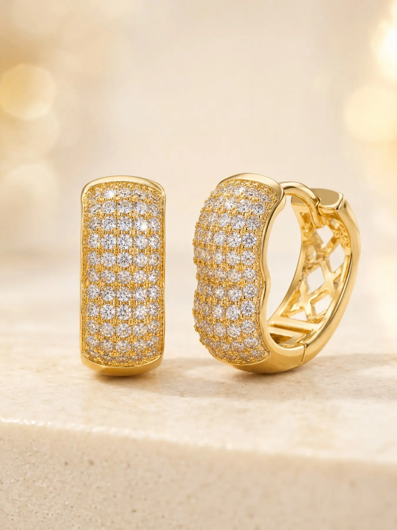 Heart Silhouette Pavé Huggie Hoop Earrings for Women, Gold Tone CZ Heart Hoop Earrings, Romantic Statement Jewelry