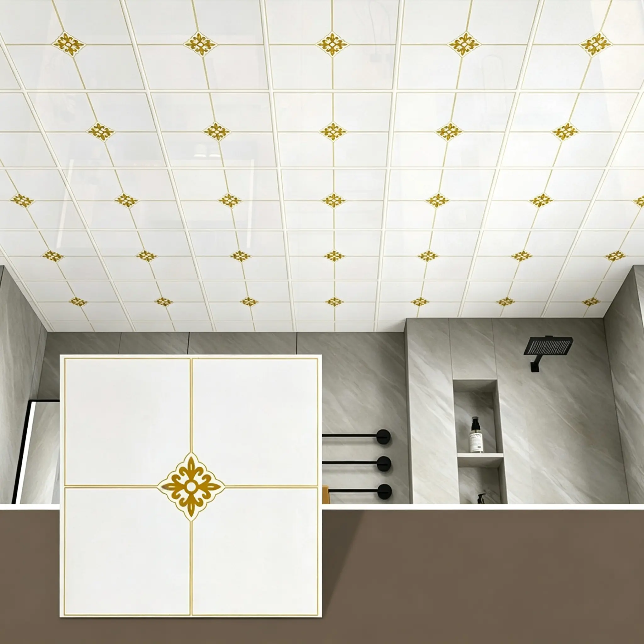50pcs Self-Adhesive Ceiling Wallpaper, Smooth Washable PVC, Ideal for Bathroom, Living Room, Kitchen, Bedroom Renovation