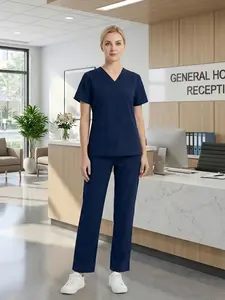 Women's Medical Surgical Basic Scrubs Set Nurse Scrub Uniforms with Pockets, V Neck Top & Pants, Fitted Comfortable Soft Hospital Workwear Uniforms, Professional Nursing Wear