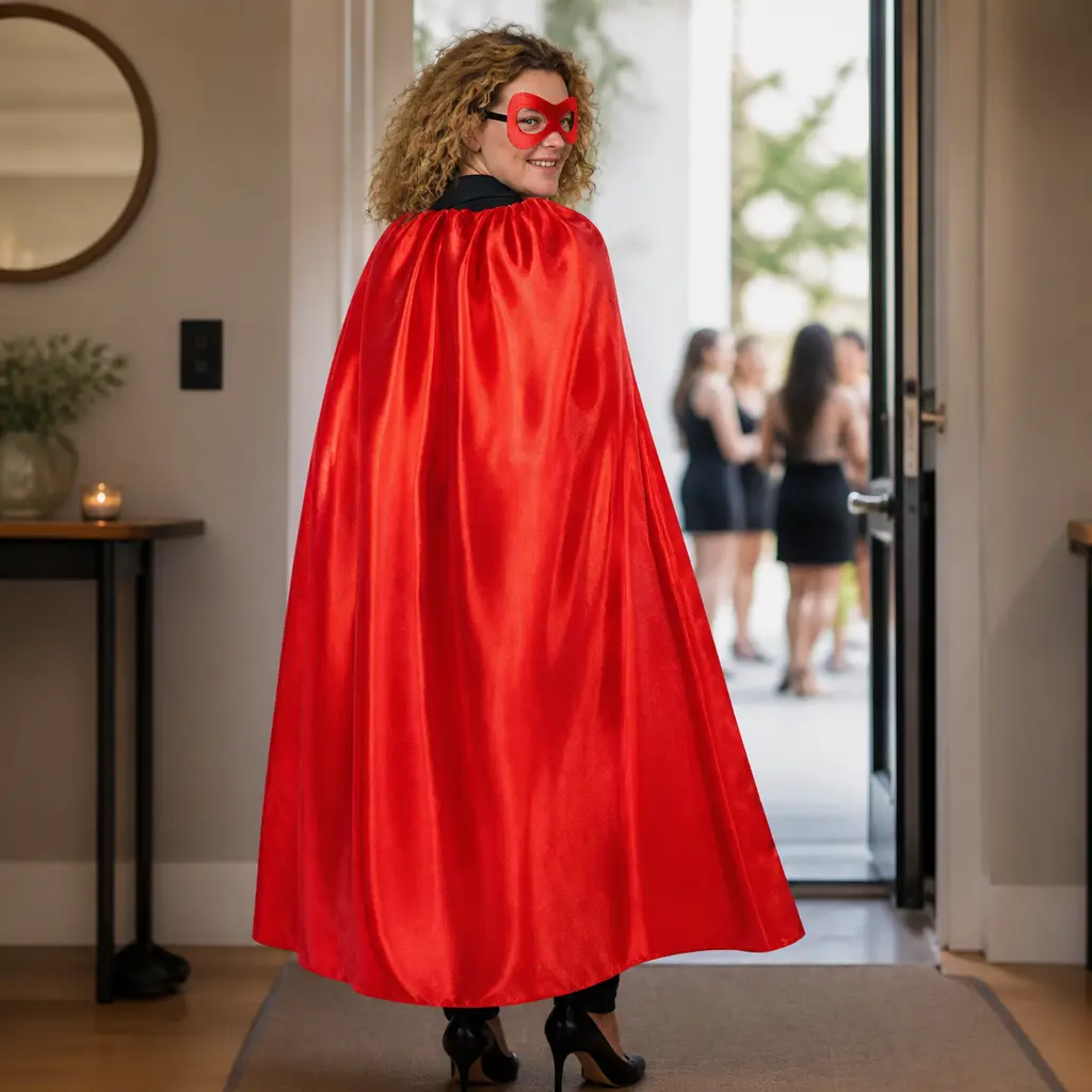 Adult Red Cape and Mask Set for Halloween Costume Party, Unisex Masquerade Cosplay Dress Up