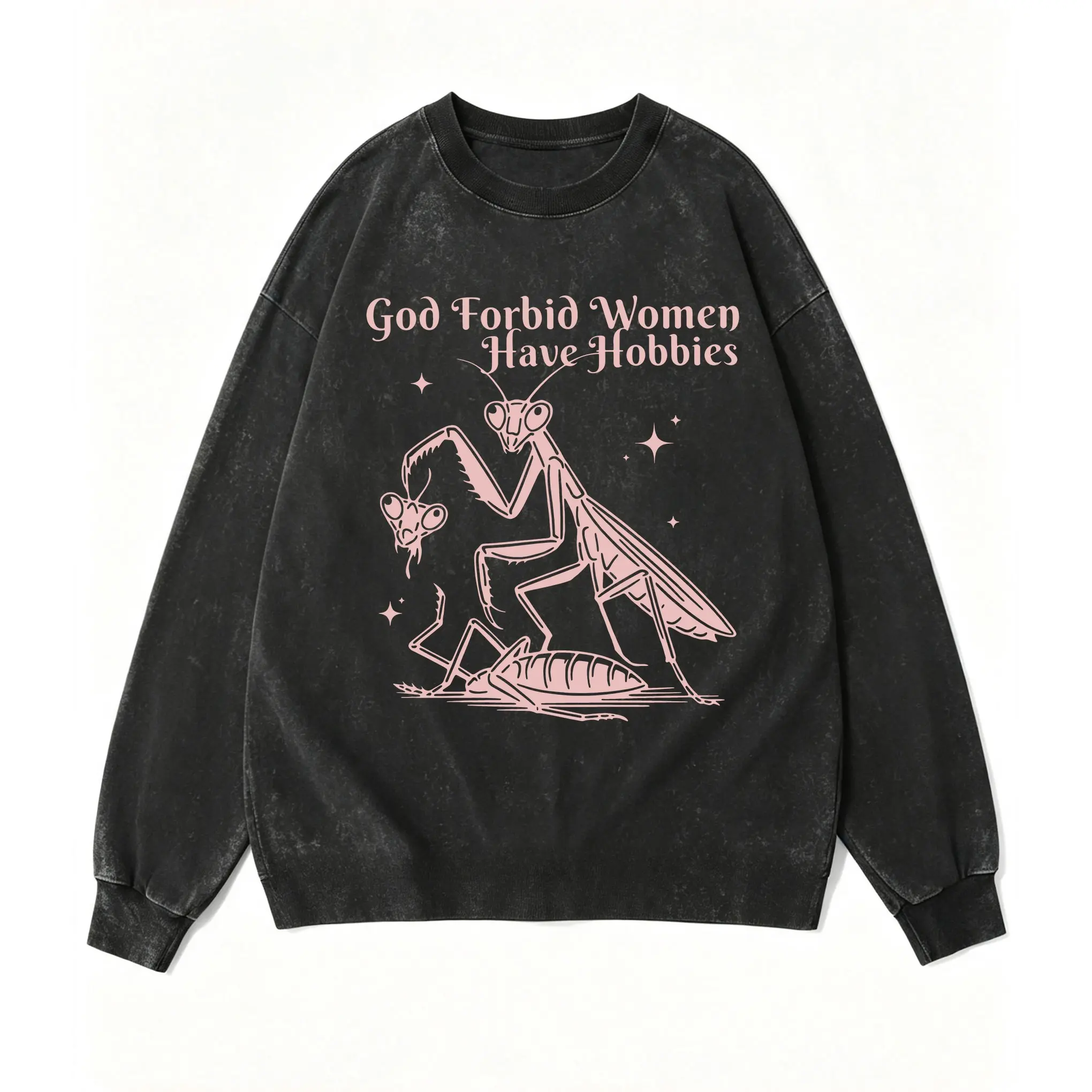 God Forbid Women Have Hobbies Sweatshirt, Pink Praying Mantis Shirt, Vintage Charcoal Acid Wash Dark Feminism Long Sleeve, Sarcastic Gift
