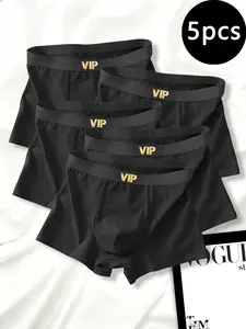 5-Pack Men's Low-Rise Underwear, Letter Waistband, Soft Breathable Four-Way Stretch, Daily Wear Comfortable Bottoms