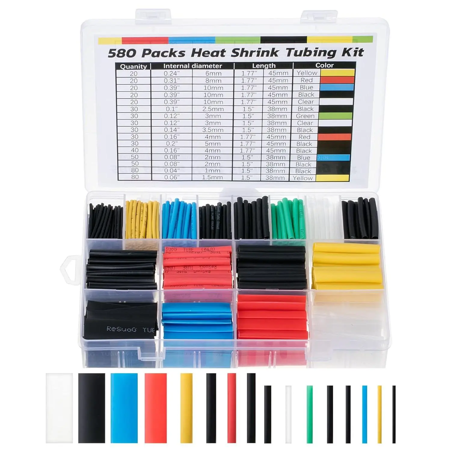 - Heat Shrink Tubing Kit, 11 Sizes, 2:1 Ratio, 580 count, Heat Shrink Wrap, Wire Shrink Wrap Tubing, Wire Shrink Tubing, Wire Heat Shrink, Electrical Shrink Wrap Tubing, Shrink Tubing for Wires