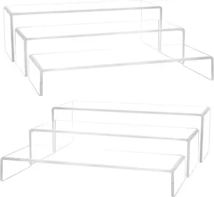 Large Acrylic Display Risers, 2 Set - 6 Pack (12”L~11.6”L~11.2”L) Collectibles Display Shelf, Acrylic Display Stands for Show Figures, Cupcake, Perfume, Jewelry, Toys