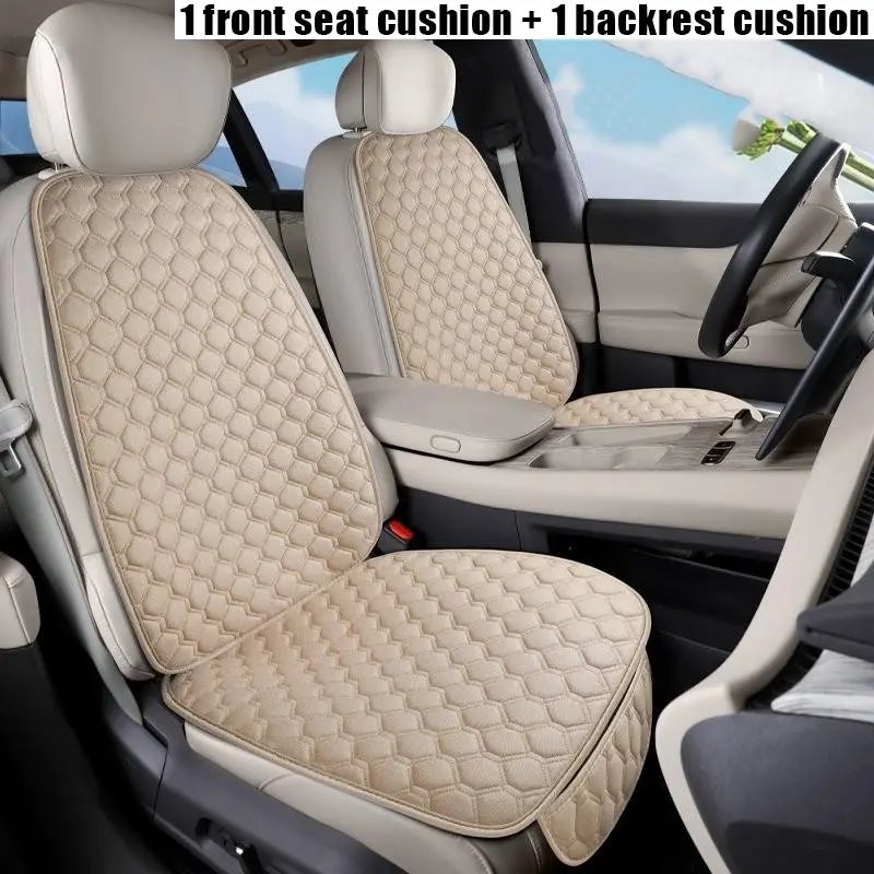 Front Row Single Seat Car Cushion Set, Car Interior Cushions, Soft Comfortable Non-Slip, Breathable Linen, All-Season, Fits Sedan Suv Truck Van, Car Interior Accessory