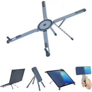 Foldable Desktop Portable Laptop Stand, Adjustable Laptop Riser with Magnetic Phone Holder, Aluminum Alloy Notebook Stand Compatible with 10-16" Laptops and 4-13"Phones/Tablets(Silver Gray)