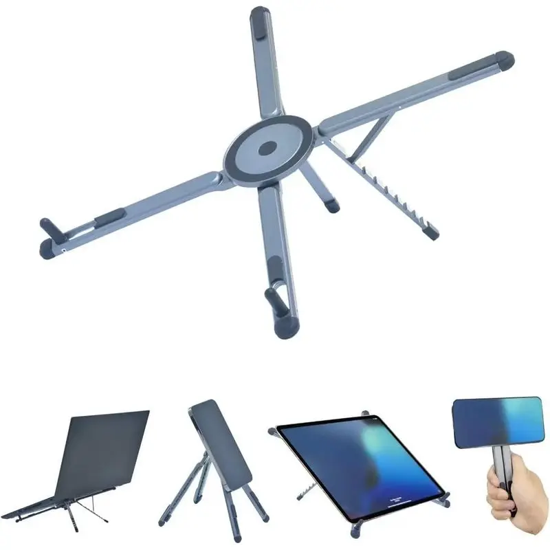 Foldable Desktop Portable Laptop Stand, Adjustable Laptop Riser with Magnetic Phone Holder, Aluminum Alloy Notebook Stand Compatible with 10-16" Laptops and 4-13"Phones/Tablets(Silver Gray),back to school,back to school haul