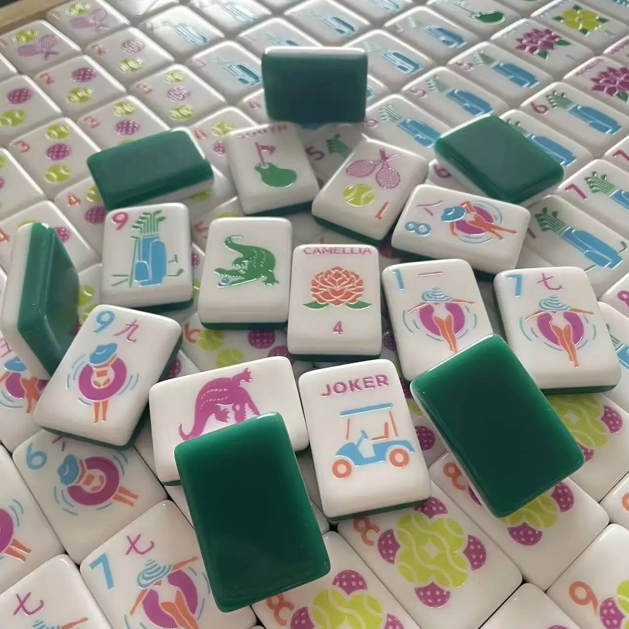 Golf Theme Mahjong Set – 160 Acrylic Tiles, American Style with Letters & Numbers