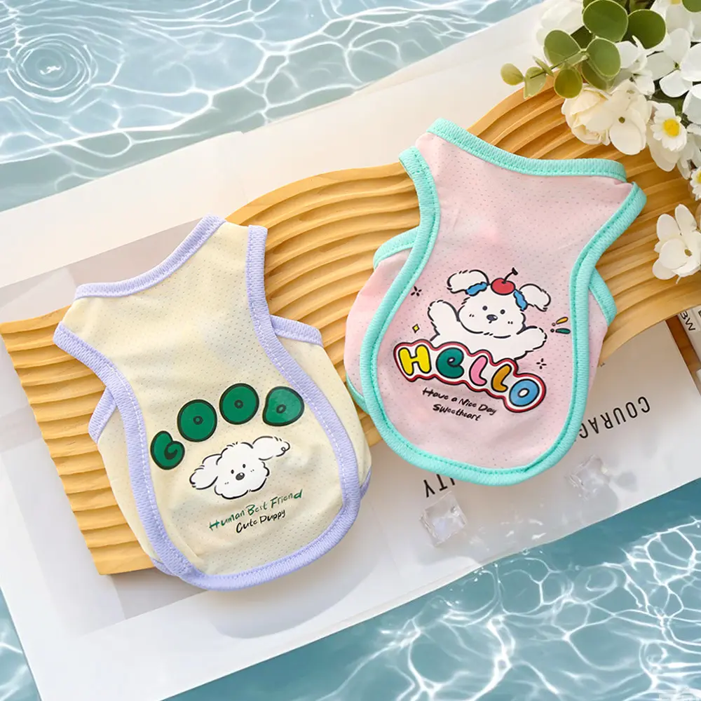 Pet Cooling Wear Tank Top - Ice Silk Breathable Medium Size Cat & Dog Outdoor Vest with Cute Cartoon Teddy Bear Pattern
