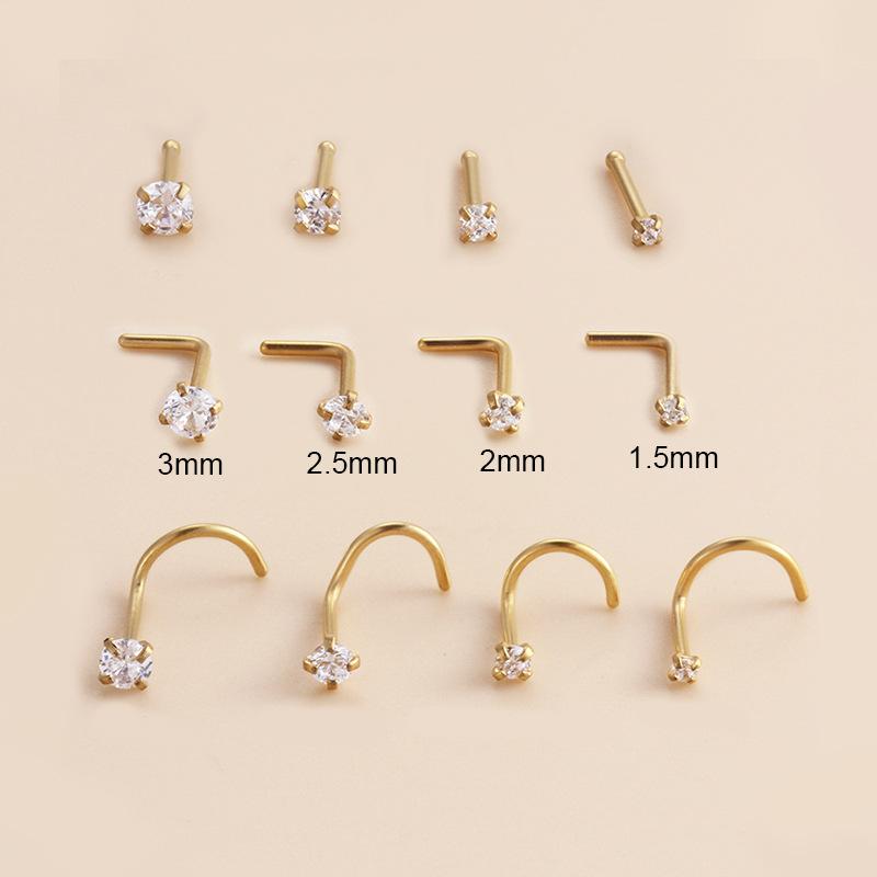 16Pcs 20G 316L Stainless Steel 4-Prong CZ Nose Ring Set, Straight/L/Screw Nose Studs, Hypoallergenic Nose Piercing Jewelry for Women Men