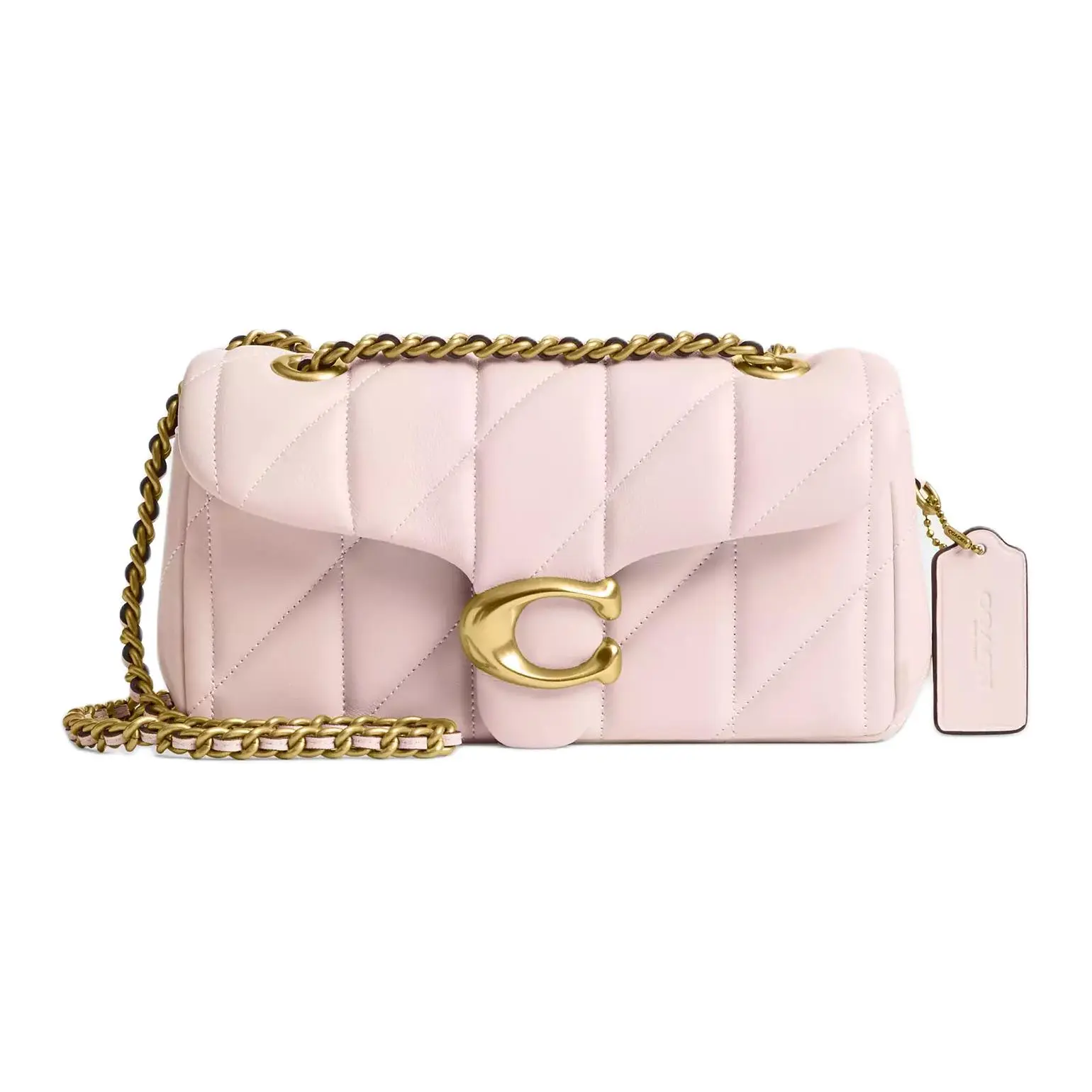 COACH Tabby 20 Classic Quilted Leather Crossbody Bag for Women in Brass and Pink