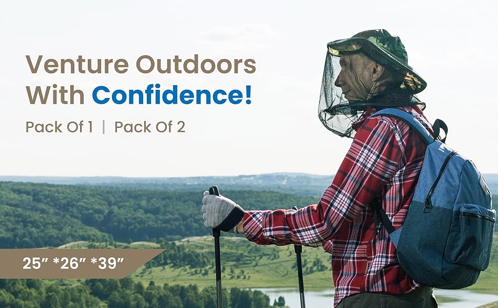 EVEN NATURALS Premium Mosquito Head Net - Ultra Large and Long, Extra Fine Holes, Mesh (39 * 26 * 25 inch)