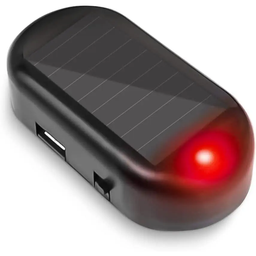 Shudyear Car Solar Power Simulated Dummy Alarm,Anti-Theft LED Flashing Security Light Fake lamp,with USB Charger Port,car Security Accessories Universal for Most Cars (Red)