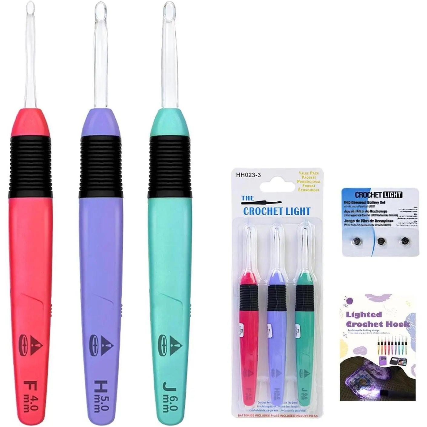 3 Size Lighted Crochet Hook Set 4.0mm, 5.0mm, 6.0mm | Illuminated Crochet Hooks Led Set with   & Case for Crocheters