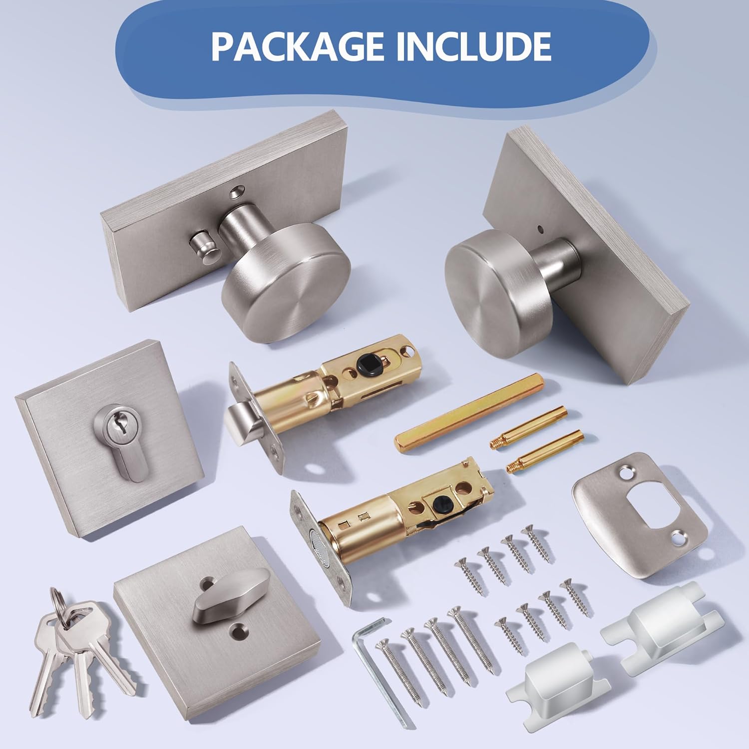 Brushed Nickel Door Knob with Deadbolt, Single Cylinder Deadbolt and Door Knob Set