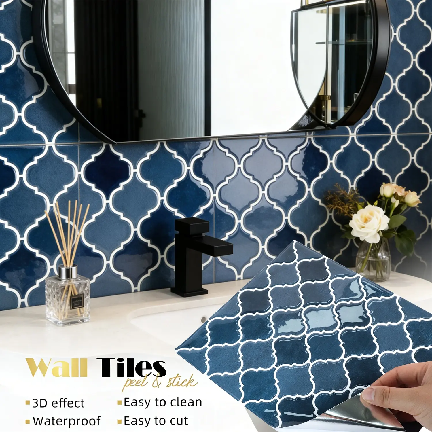 5/10pcs 3D Self-Adhesive Wall Stickers, Waterproof Oil-Resistant Mould-Proof Vinyl Wallpaper, Premium Wall Tile Sticker ,Ideal for Kitchen Bathroom Home RV Decor, Easy Installation, Brick Glass Wall Panel Tiles , Backsplash Decals for Appartment