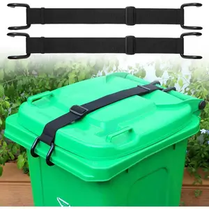 Metal Non-Slip Double Claw Trash Can Lid Lock, Adjustable Animal-Proof & Windproof Garbage Can Lock, Universal Fit for 28-96 Gallon Outdoor Bins 2-pack