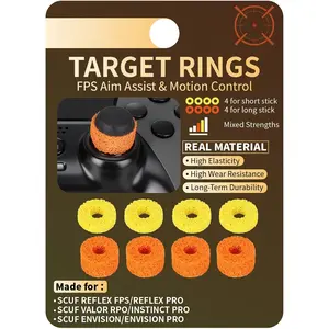 Target Rings | FPS Aim Assist Precision Motion Control | Made for SCUF REFLES, VALOR PRO/INSTINCT PRO, ENVISION Controllers(Orange Rings for Long Stick, Yellow Rings for Short Stick) 8-PACK