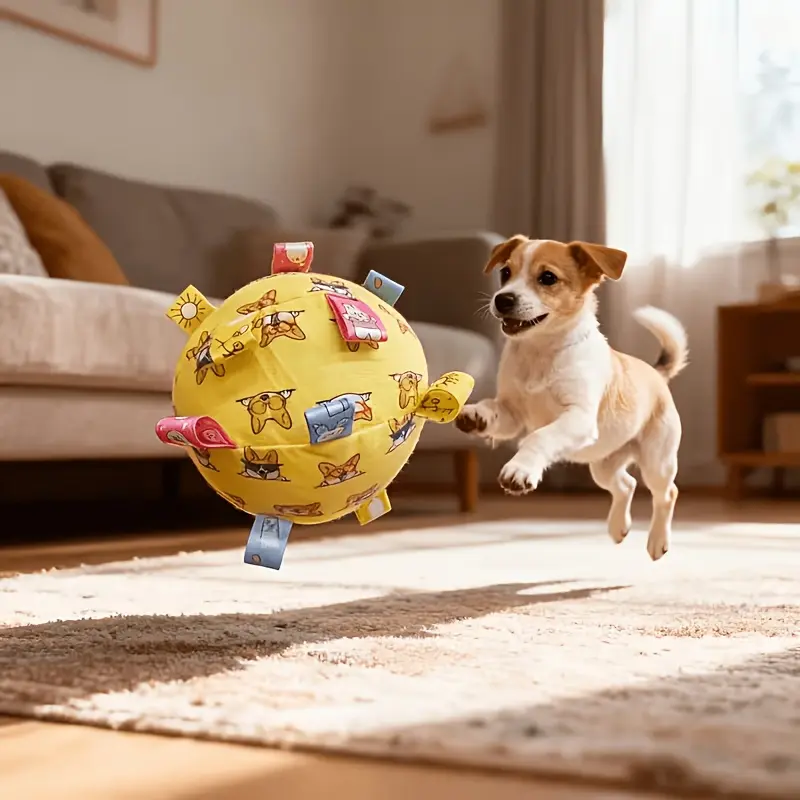 Dog Interactive Squeaky Ball Toy with Animal Patterns, Durable Polyester Pet Fetch Ball, No Battery Required, Suitable for All Dog Breeds, Outdoor Play & Training Chew-Resistant Dog Toy, Lightweight & Fun Design Interaction