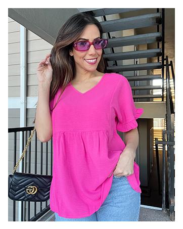 WIHOLL Womens Tops Casual V Neck Ruffle Sleeve T Shirts Babydoll Loose Fit Peplum Tops SpringStatements