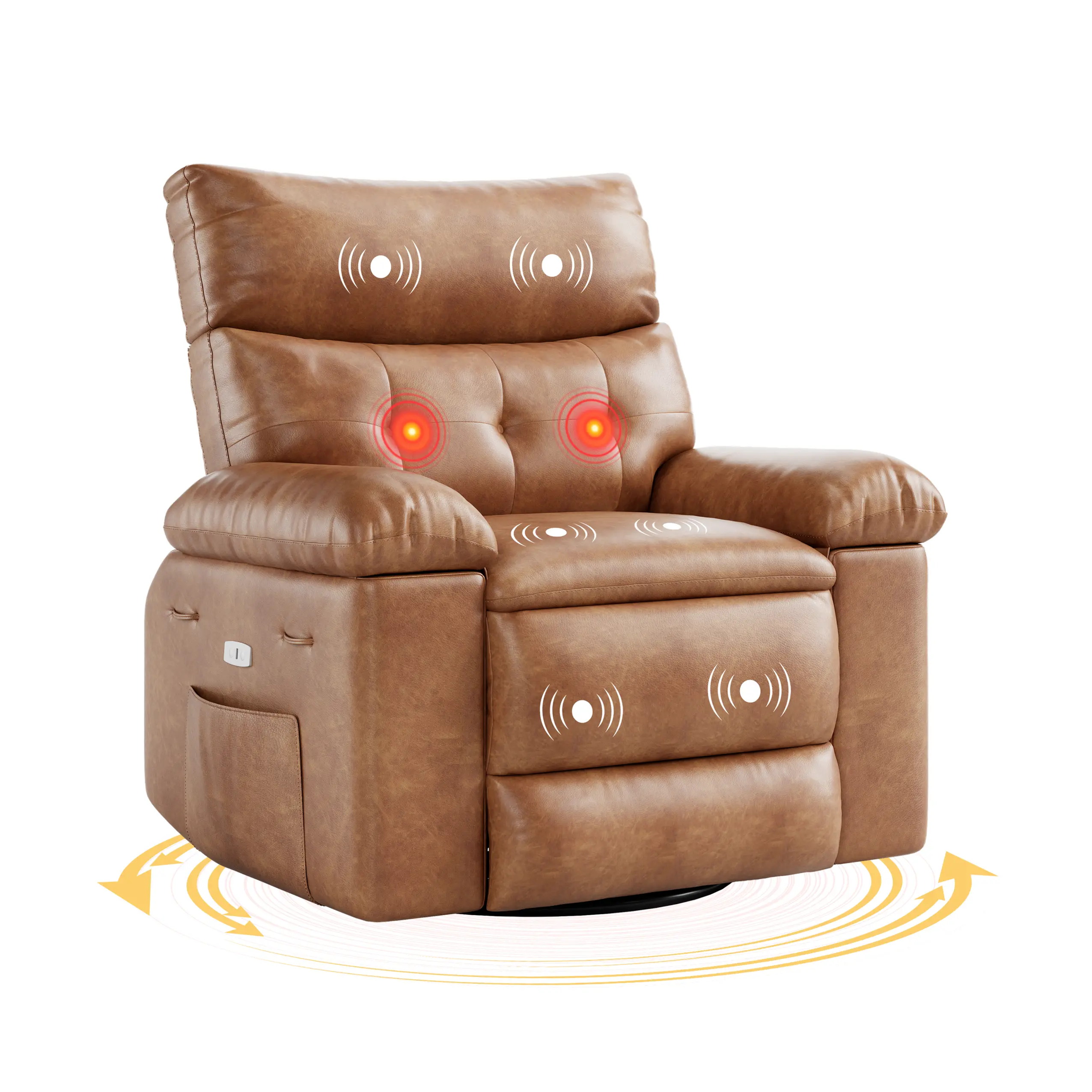 Leather Recliner Chair with Heat & Massage – Swivel Rocker Manual Recliner for Adults, Lazy Single Sofa with Comfort Arms for Living Room