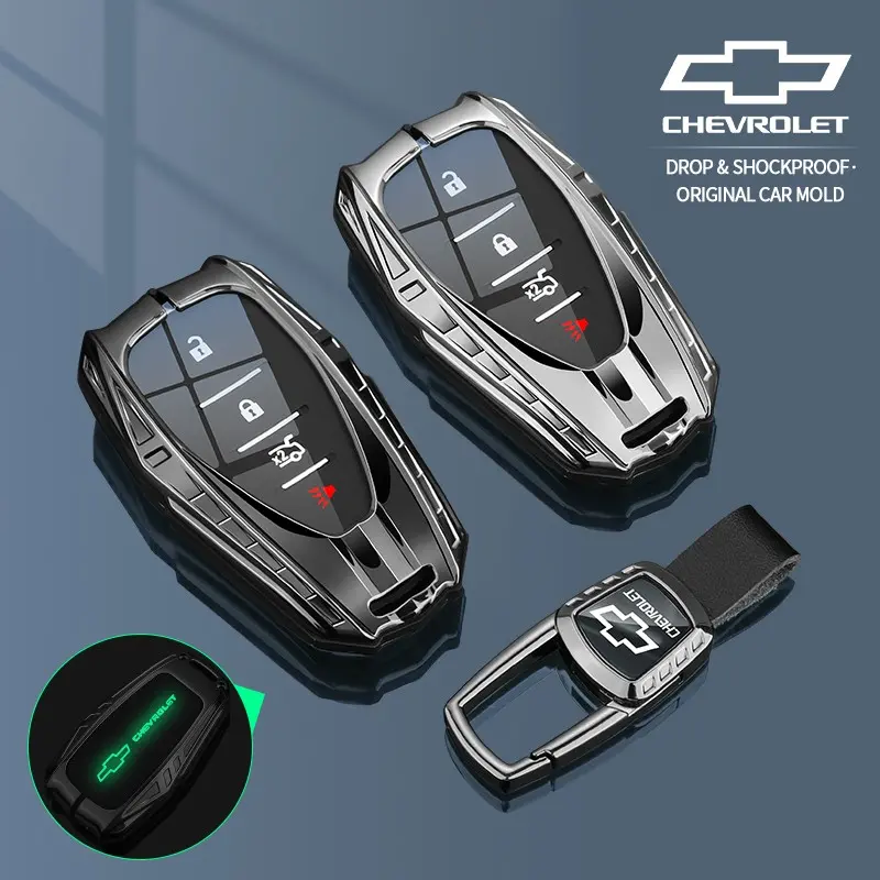 Zinc Alloy Leather Wrapped Remote Key Casing accesorios para llavero,For Chevrolet Equinox Malibu Traverse Blazer Captiva Sharp Mecha Outline Key Fob Protector,Scuff Resistant Anti-Collision Durable Stylish Car Key Gadgets