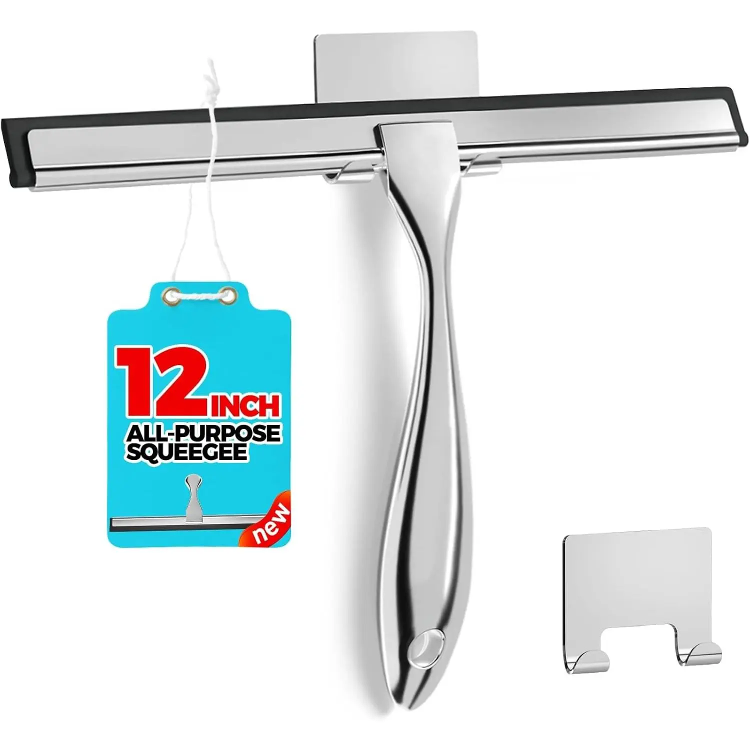 12-Inch Silver Stainless Steel Handheld Multifunctional Cleaning Squeegee, All-Purpose Tool for Shower Glass, Car Windshields, Kitchen Mirrors, Cleaning Squeegees