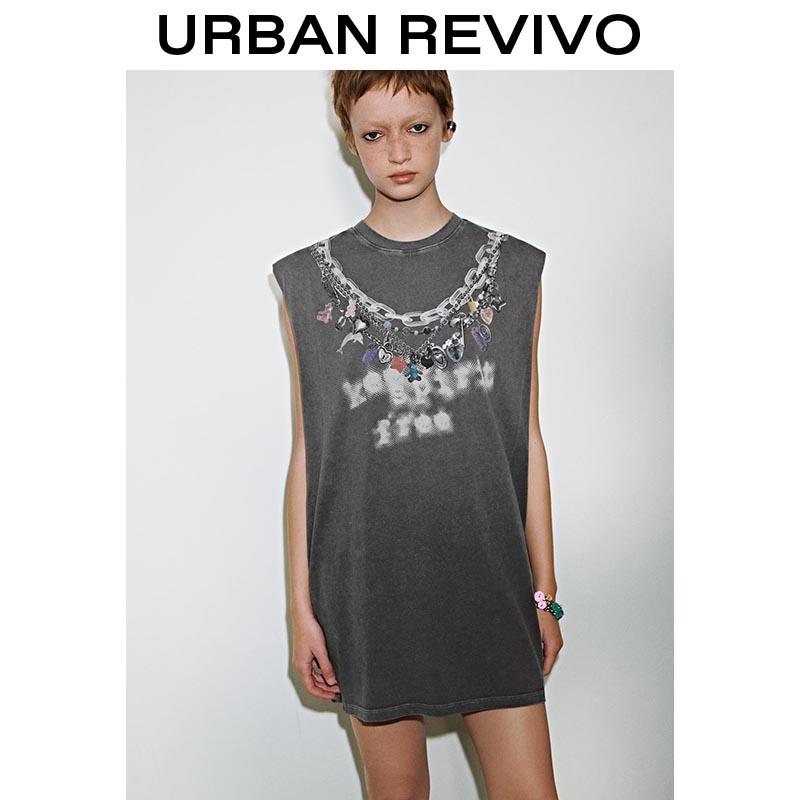 URBAN REVIVO Sleeveless Oversized t-shirt dress with Pockets, Grey cotton dress stretchy UYV750056 Casual Loose Outfit 2026 Women Clothing, Festival outfit  SpringStatements