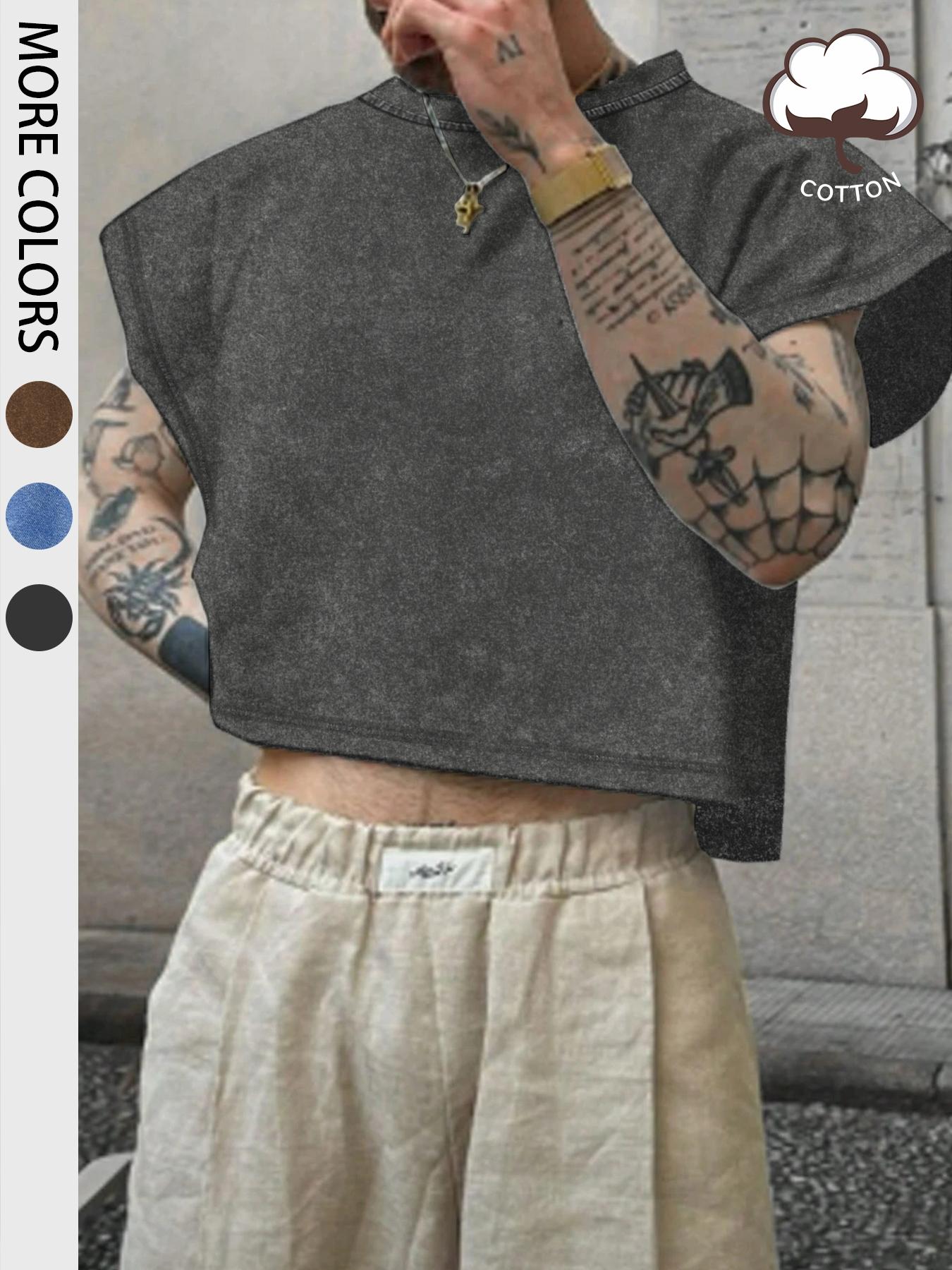 Men's Basic Solid Color Crop Tank Top, Regular Fit Casual Sleeveless Round Neck Top for Summer, Fashion Men's Clothes for Daily Wear